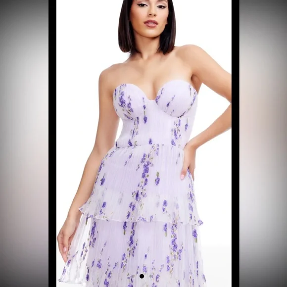 Dress the Population Lavender Floral Strapless Maxi Dress - Picture 4 of 11